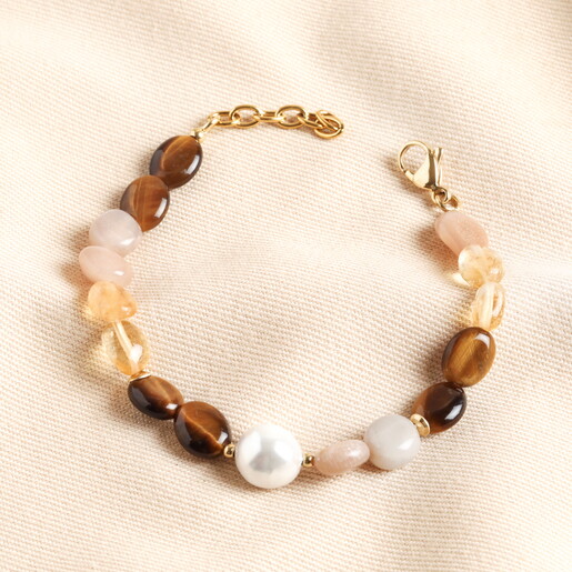 Semi Precious Stone Beaded Bracelet in Gold