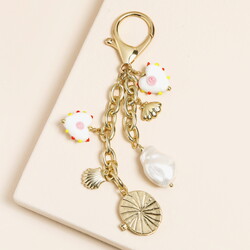 Pearl Heart and Shell Charm Keyring and Bag Charm
