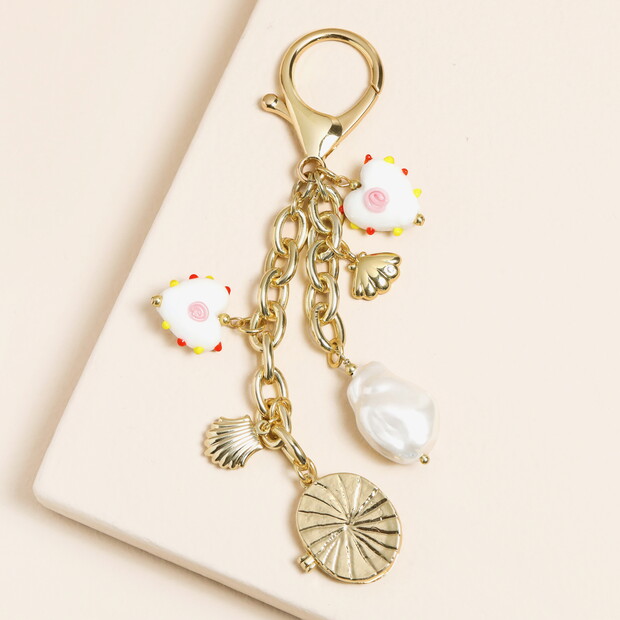 Pearl Heart and Shell Charm Keyring and Bag Charm Pearl Heart and Shell Charm Keyring and Bag Charm