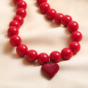 Red Beaded Heart Charm Necklace