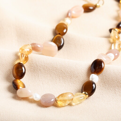 Semi Precious Stone Beaded Necklace in Gold