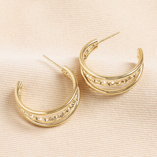 Stainless Steel Hammered Illusion Hoop Earrings in Gold