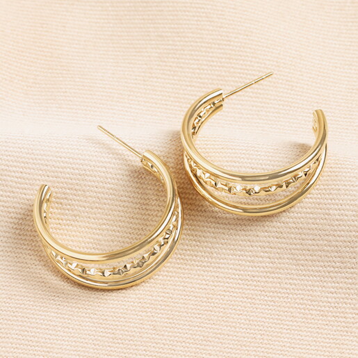 Stainless Steel Hammered Illusion Hoop Earrings in Gold