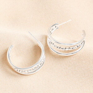 Stainless Steel Hammered Illusion Hoop Earrings in Silver