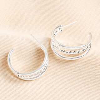 Stainless Steel Hammered Illusion Hoop Earrings in Silver