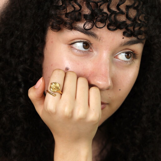Stainless Steel Lily Adjustable Ring in Gold