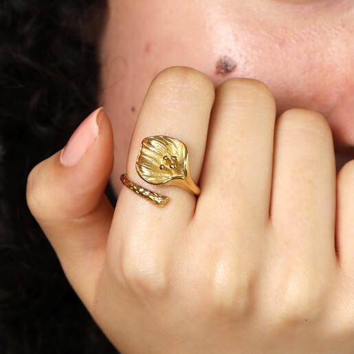 Stainless Steel Lily Adjustable Ring in Gold