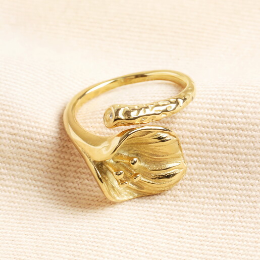 Stainless Steel Lily Adjustable Ring in Gold
