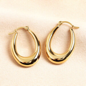 Stainless Steel Oval Hoop Earrings in Gold
