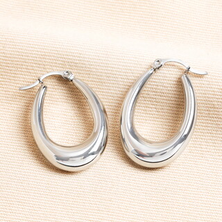 Stainless Steel Oval Hoop Earrings in Silver
