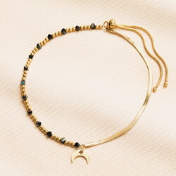 Stainless Steel Double Layer Moon Charm Beaded Anklet in Gold