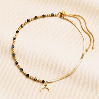 Stainless Steel Double Layer Moon Charm Beaded Anklet in Gold