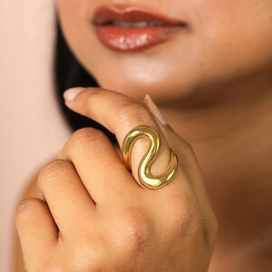 Stainless Steel Statement Swirl Ring in Gold