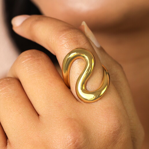 Stainless Steel Statement Swirl Ring in Gold