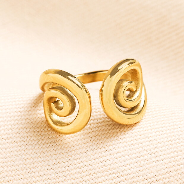 Stainless Steel Swirl Adjustable Ring in Gold