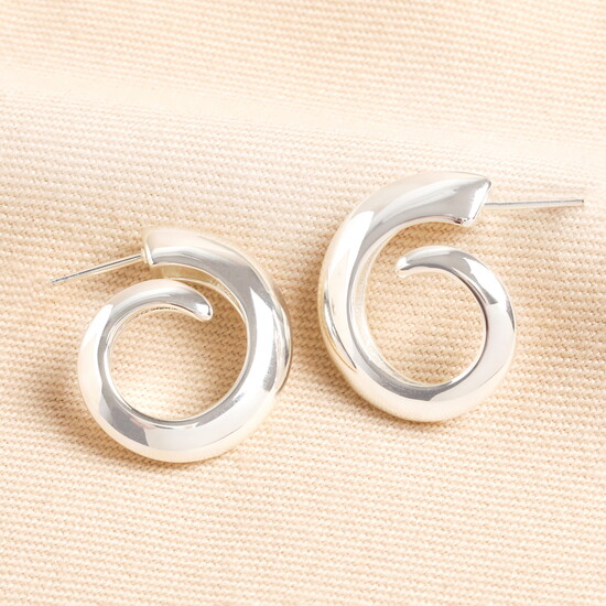 Stainless Steel Swirl Hoop Earrings in Silver