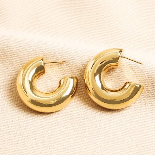 Stainless Steel Wide Hoop Earrings in Gold