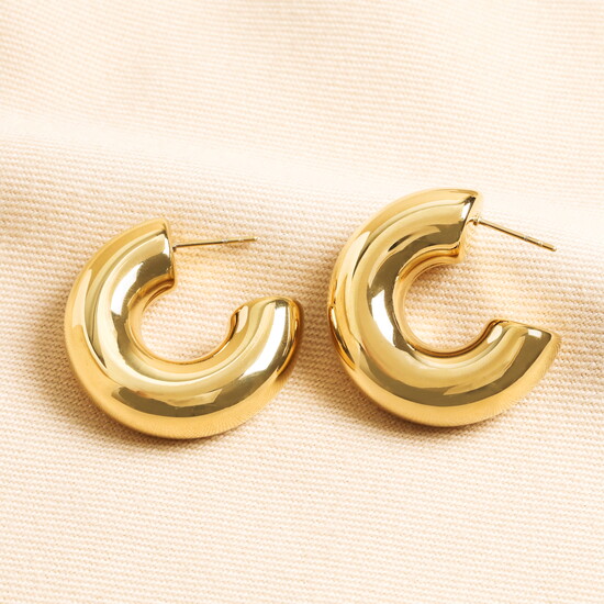 Stainless Steel Wide Hoop Earrings in Gold