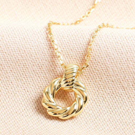 Sterling Silver Halo Knot Pendant Necklace in Gold