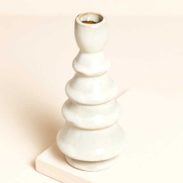 Glazed Cream Ceramic Candle Holder