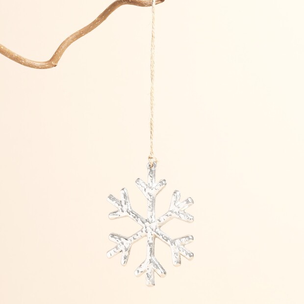 Textured Silver Snowflake Hanging Decoration 
