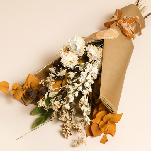 Amber Autumn Market Dried Flower Bouquet in Paper and Ribbon