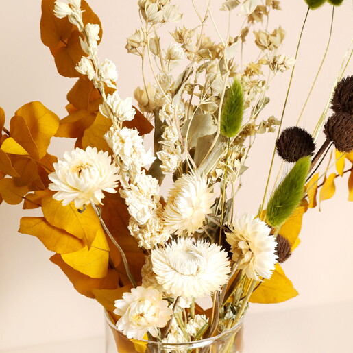 Close Up of Amber Autumn Market Dried Flower Bouquet