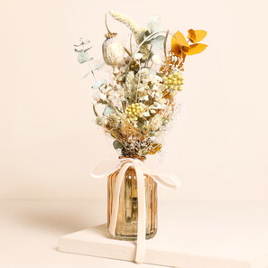 Gingerbread Cottage Dried Flower Posy with Vase