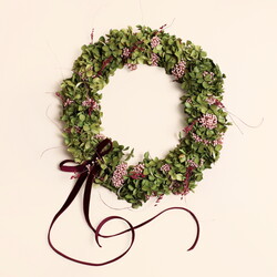 Preserved Flower Olive Green Hydragena and Pink Berry Wreath