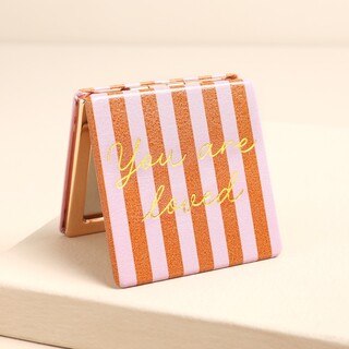 Red and Pink Striped 'You are Loved' Compact Mirror