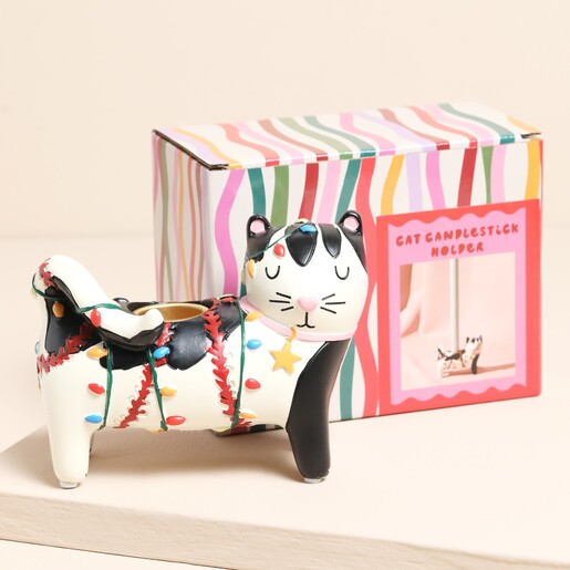 Raspberry Blossom Festive Cat Candle Holder