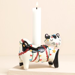 Raspberry Blossom Festive Cat Candle Holder