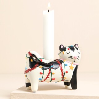 Raspberry Blossom Festive Cat Candle Holder