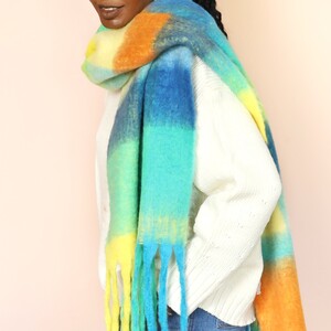 Green and Blue Block Stripe Winter Scarf