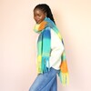 Green and Blue Block Stripe Winter Scarf on Model