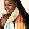 Close Up of Model Wearing Colour Block Winter Scarf