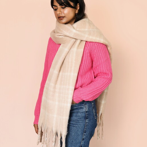 Beige Check Winter Scarf