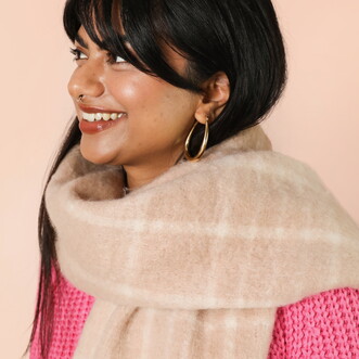 Beige Check Winter Scarf