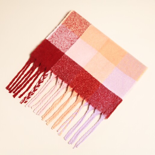Burgundy and Peach Check Winter Scarf Burgundy and Peach Check Winter Scarf