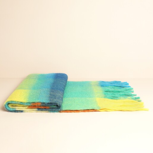 Green and Blue Block Stripe Winter Scarf