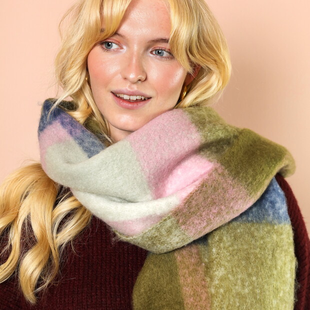 Olive and Pink Tartan Winter Scarf