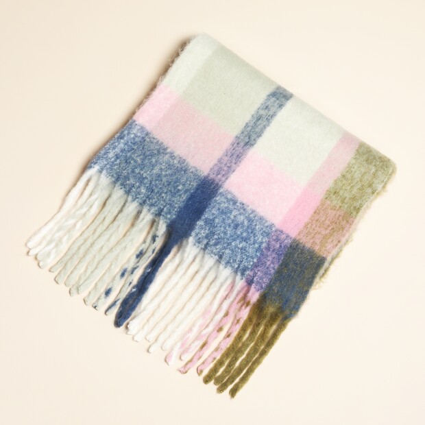 Olive and Pink Tartan Winter Scarf