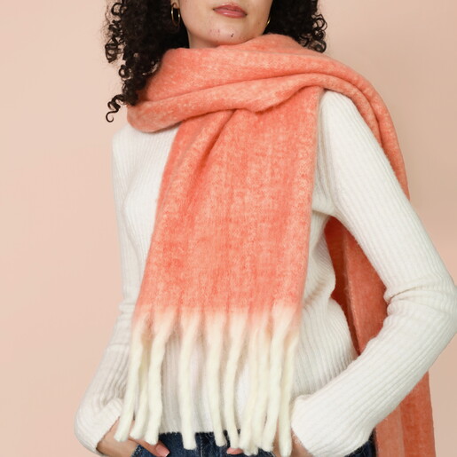 Pastel Orange Winter Scarf on a model