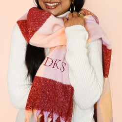 Personalised Burgundy and Peach Check Winter Scarf