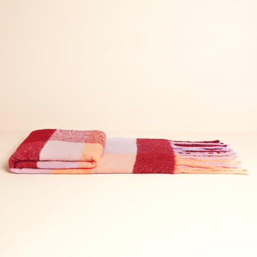 Burgundy and Peach Check Winter Scarf Burgundy and Peach Check Winter Scarf