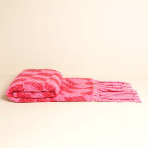 Personalised Pink and Red Wavy Checkerboard Winter Scarf