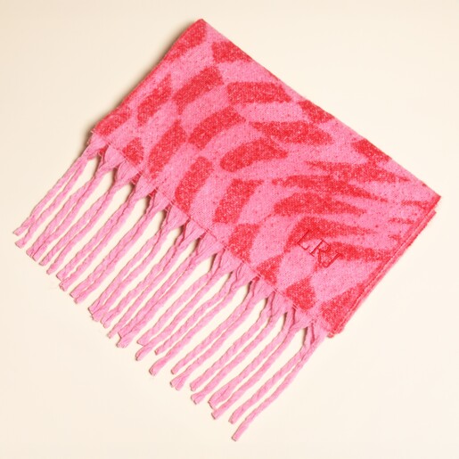 Personalised Pink and Red Wavy Checkerboard Winter Scarf