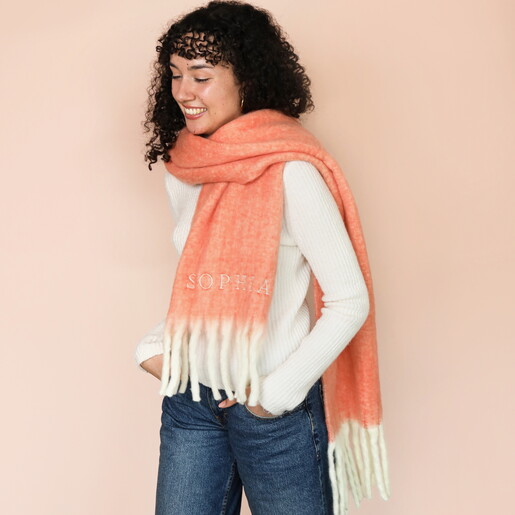 Personalised Pastel Orange Winter Scarf on model