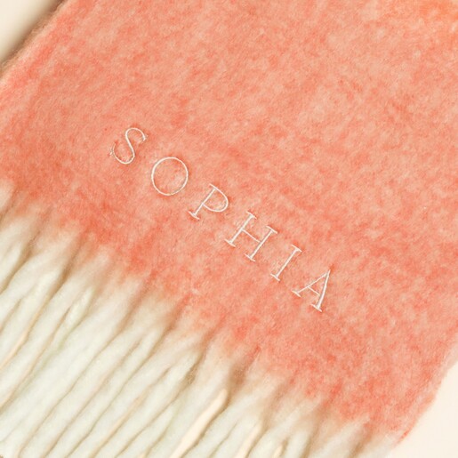 Close Up of Personalised Pastel Orange Winter Scarf