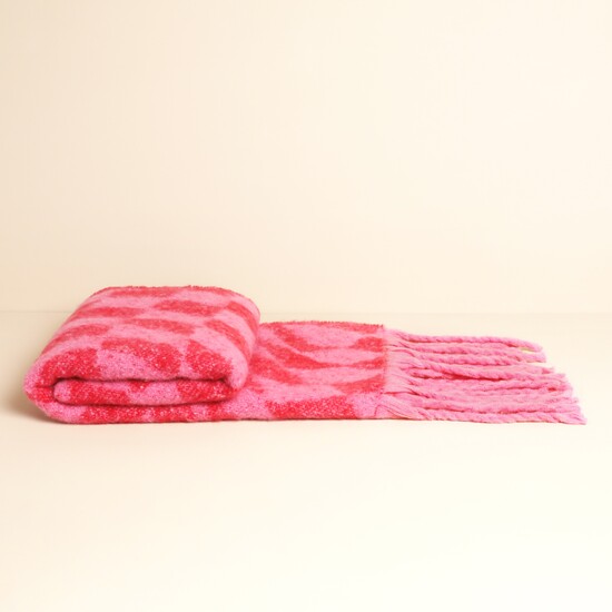 Pink and Red Wavy Checkerboard Winter Scarf
